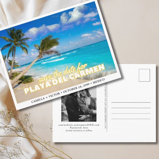 Playa del Carmen Mexico Huwelijk Save the Date Briefkaart