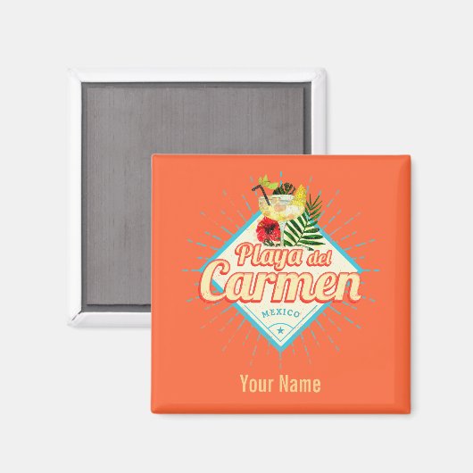Playa del Carmen Mexico Retro Cocktail  Magneet (Voorkant / Achterkant)