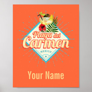 Playa del Carmen Mexico Retro Cocktail  Poster