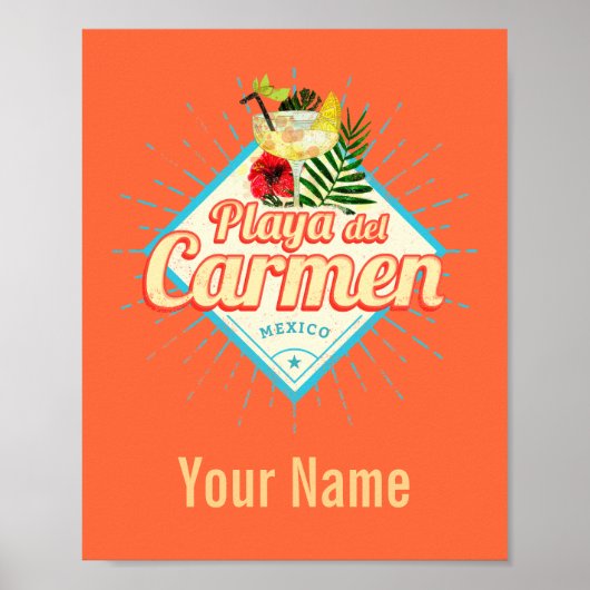 Playa del Carmen Mexico Retro Cocktail  Poster (Voorkant)