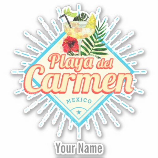 Playa del Carmen Mexico Retro Cocktail  Sticker (Voorkant)