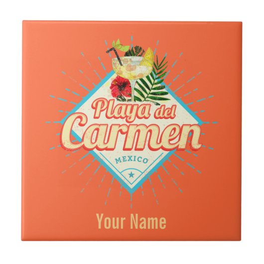 Playa del Carmen Mexico Retro Cocktail Tegeltje (Voorkant)