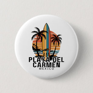 Playa Del Carmen Mexico Surfen Surfer _1 Ronde Button 5,7 Cm