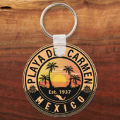 Playa del Carmen Palm Tree Retro 80's Mexicaanse P Sleutelhanger (Voorkant)