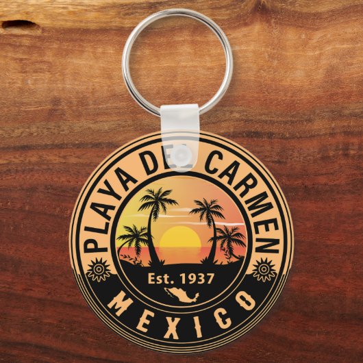 Playa del Carmen Palm Tree Retro 80's Mexicaanse P Sleutelhanger (Voorkant)