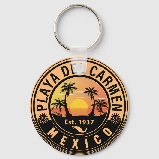 Playa del Carmen Palm Tree Retro 80's Mexicaanse P Sleutelhanger (Achterkant)
