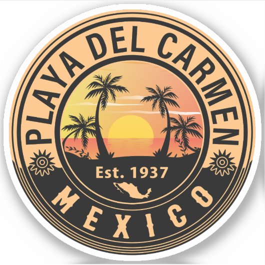 Playa del Carmen Palm Tree Retro 80's Mexicaanse P Sticker (Voorkant)