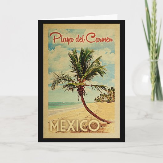 Playa del Carmen Palm Tree Vintage Travel Kaart (Voorkant)