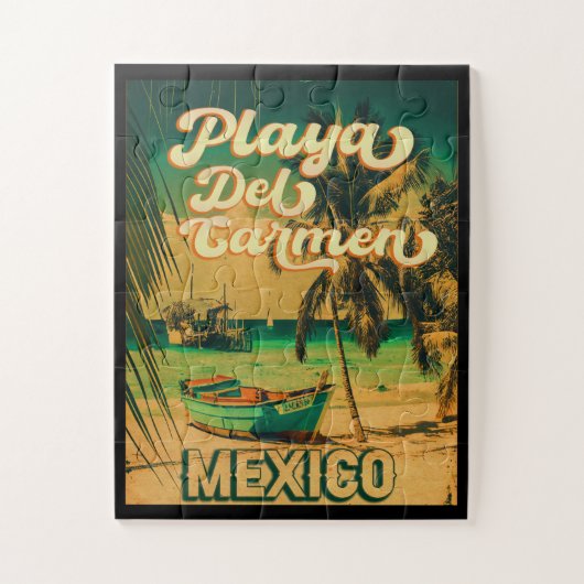 Playa del Carmen Palm Tree Vintage Travel Legpuzzel (Verticaal)