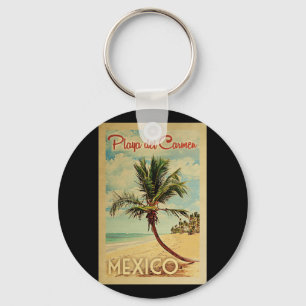 Playa del Carmen Palm Tree Vintage Travel Sleutelhanger