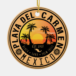 Playa del Carmen Retro Zonsondergang Palmbomen jar Keramisch Ornament