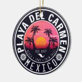 Playa del Carmen Retro Zonsondergang Palmbomen jar Keramisch Ornament (Links)