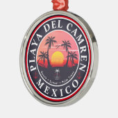 Playa del Carmen Retro Zonsondergang Palmbomen jar Metalen Ornament (Links)