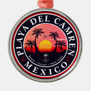 Playa del Carmen Retro Zonsondergang Palmbomen jar Metalen Ornament
