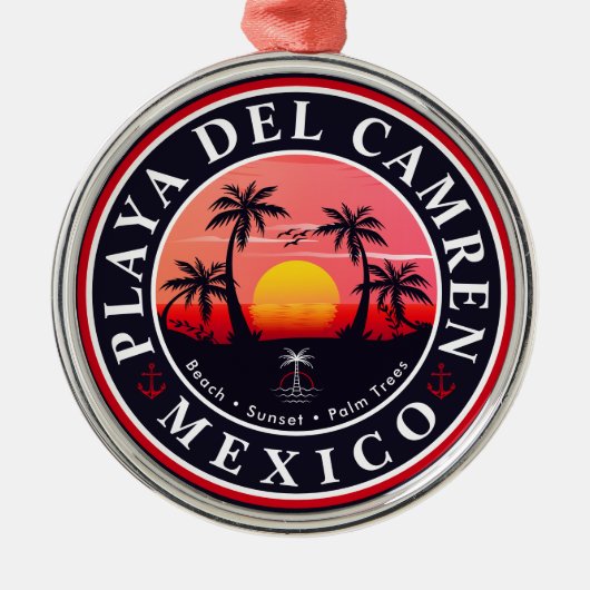 Playa del Carmen Retro Zonsondergang Palmbomen jar Metalen Ornament (Voorkant)