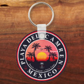 Playa del Carmen Retro Zonsondergang Palmbomen jar Sleutelhanger (Achterkant)