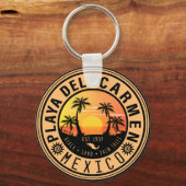 Playa del Carmen Retro Zonsondergang Palmbomen jar Sleutelhanger (Voorkant)