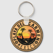Playa del Carmen Retro Zonsondergang Palmbomen jar Sleutelhanger (Achterkant)