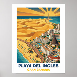 Playa del Ingles Maspalomas Gran Canaria Vintage Poster