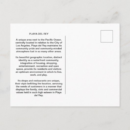 PLAYA DEL REY   Een uniek gebied naast de Stille O Briefkaart (Achterkant)