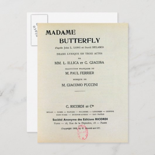 Playbill for Madame Butterfly by Giacomo Briefkaart (Voorkant / Achterkant)