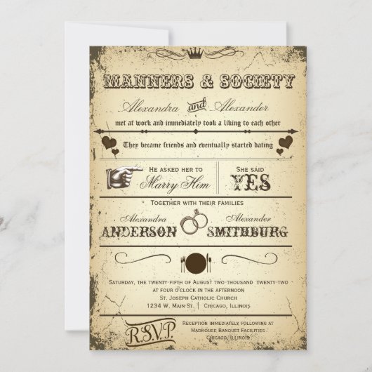 Playbill Storyline Formele bruiloft Nodig 3 uit Kaart (Voorkant)