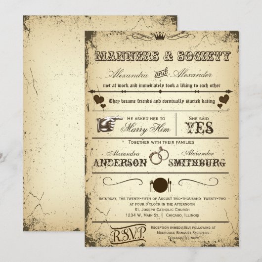 Playbill Storyline Formele bruiloft Nodig 3 uit Kaart (Voorkant / Achterkant)