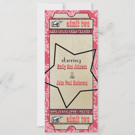 Playbill Ticket Wedding Raspberry Coral and Yellow Kaart (Achterkant)