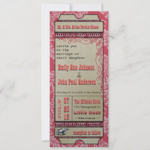 Playbill Ticket Wedding Raspberry Coral and Yellow Kaart