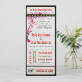 Playbill Ticket Wedding Raspberry Coral and Yellow Kaart (Staand voorkant)