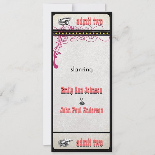 Playbill Ticket Wedding Raspberry Coral and Yellow Kaart (Achterkant)