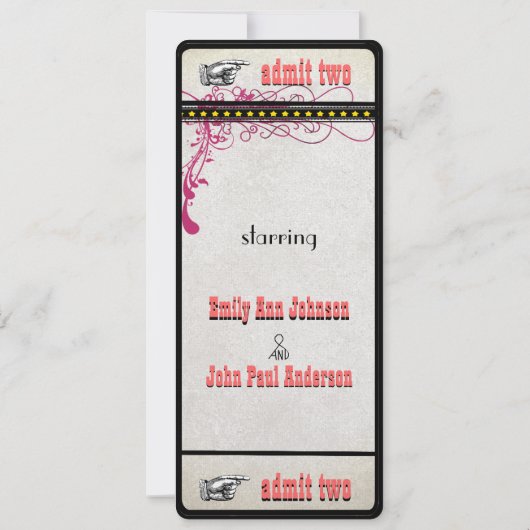 Playbill Ticket Wedding Raspberry Coral and Yellow Kaart (Achterkant)