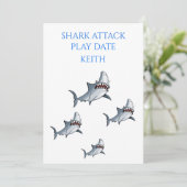 PLAYDATUM INVITATIE "SHARK ATTACK" KAART (Staand voorkant)