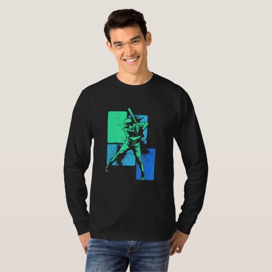 Player Baseball Batter Green Blue Catcher Pitcher T-shirt (Voorkant volledig)
