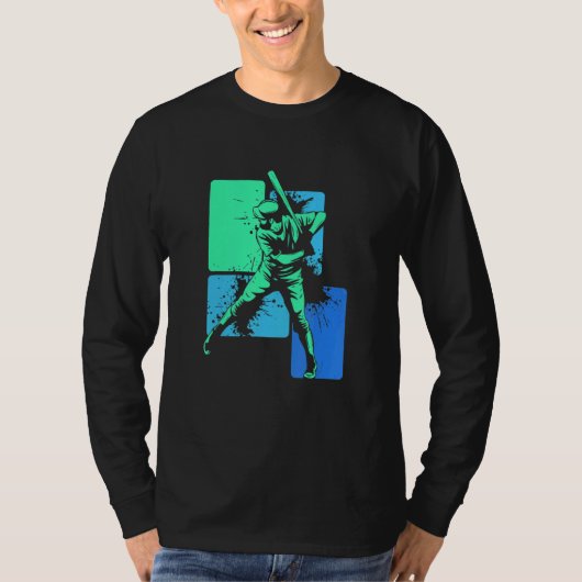 Player Baseball Batter Green Blue Catcher Pitcher T-shirt (Voorkant)
