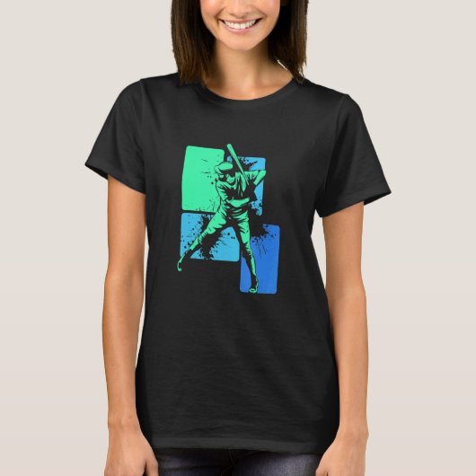 Player Baseball Batter Green Blue Catcher Pitcher T-shirt (Voorkant)