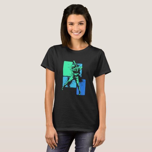 Player Baseball Batter Green Blue Catcher Pitcher T-shirt (Voorkant volledig)