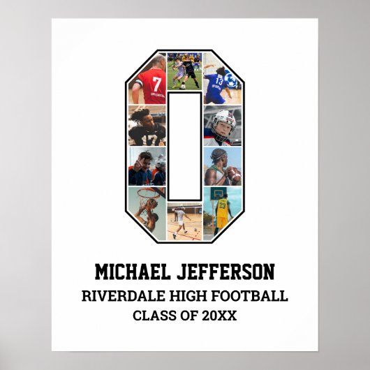 Player Number 0 Senior Sports Team Photo Collage Poster (Voorkant)