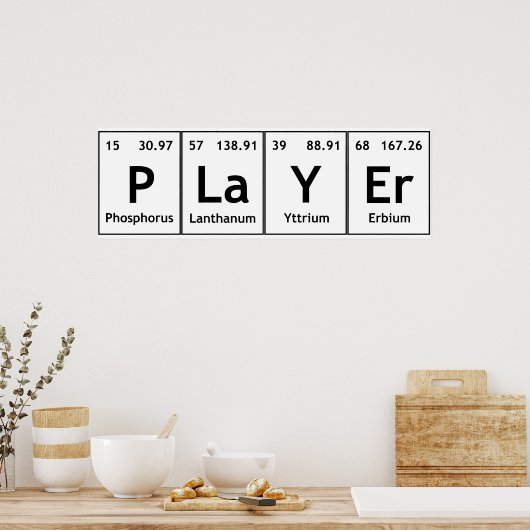 PLaYEr Periodic Table Elements Words Chemistry Poster (Keuken)