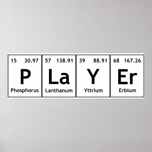 PLaYEr Periodic Table Elements Words Chemistry Poster (Voorkant)