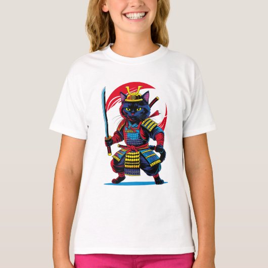 Playera básica de niñas Gato Samurái T-shirt (Voorkant)