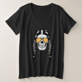 Playera de Halloween con Calavera y Trenzas Grote Maat T-shirt