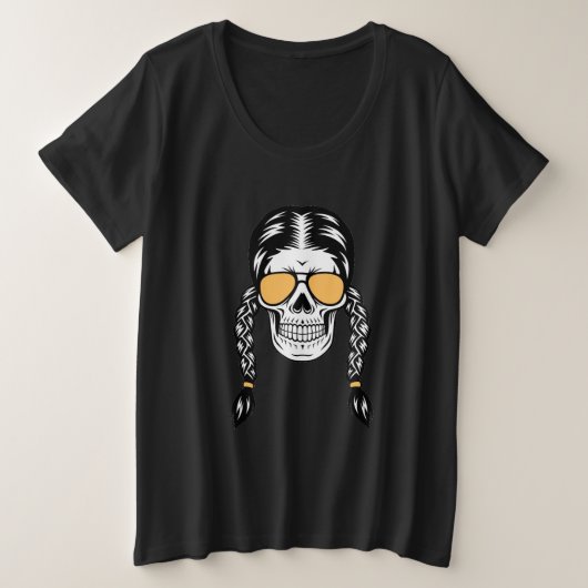 Playera de Halloween con Calavera y Trenzas Grote Maat T-shirt (Design voorkant)
