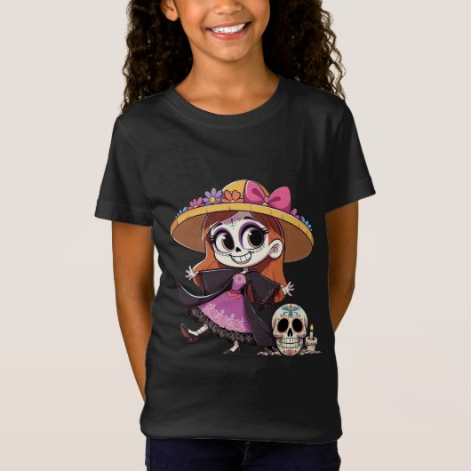 Playera negra niñas catrina t-shirt (Voorkant)
