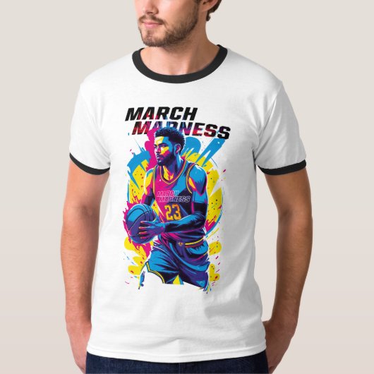 Playera ringer Baloncesto! locura de marzo T-shirt (Voorkant)