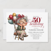 Playful 50 lady design funny birthday party invite kaart (Voorkant)