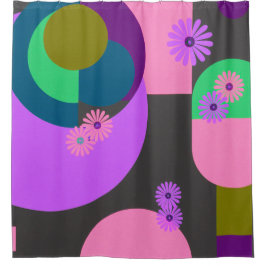 Playful Abstract Floral Shapes Douchegordijn