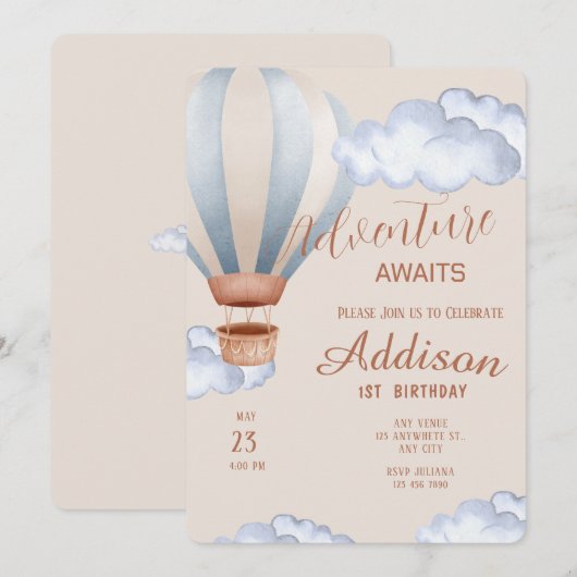 Playful Adventure 1st Birthday Party Kaart (Voorkant / Achterkant)