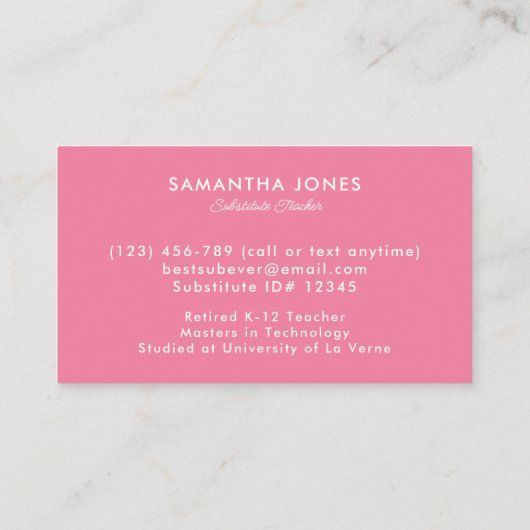 Playful Alphabet Substitute Teacher Business Card Visitekaartje (Achterkant)