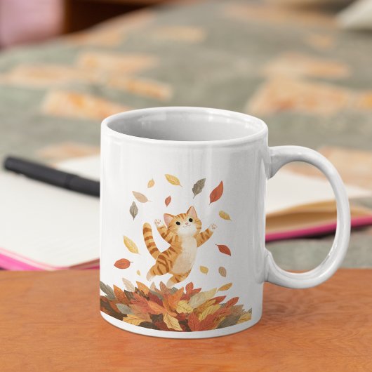 Playful Autumn Cat Mug Cute Gift Koffiemok